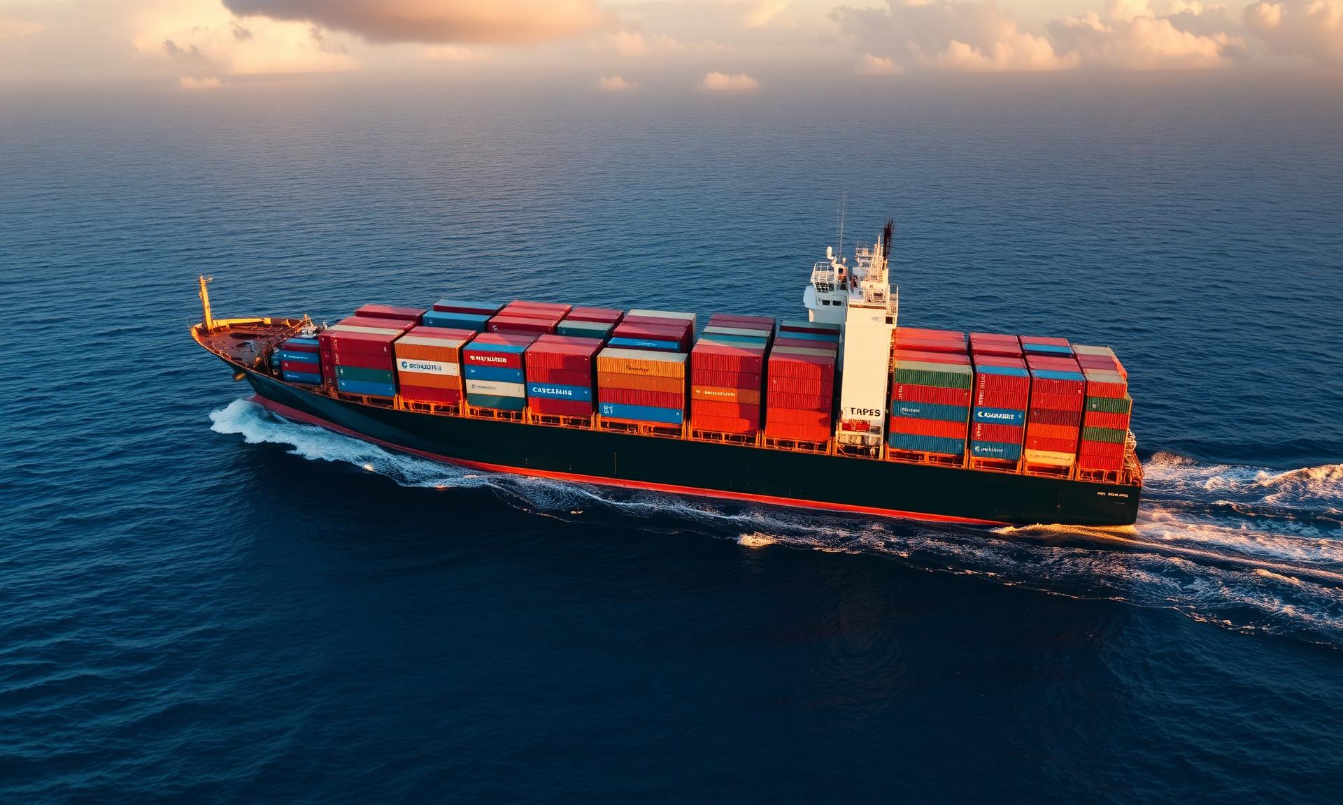 Container ship crossing the Atlantic Ocean from Houston toward Ghana